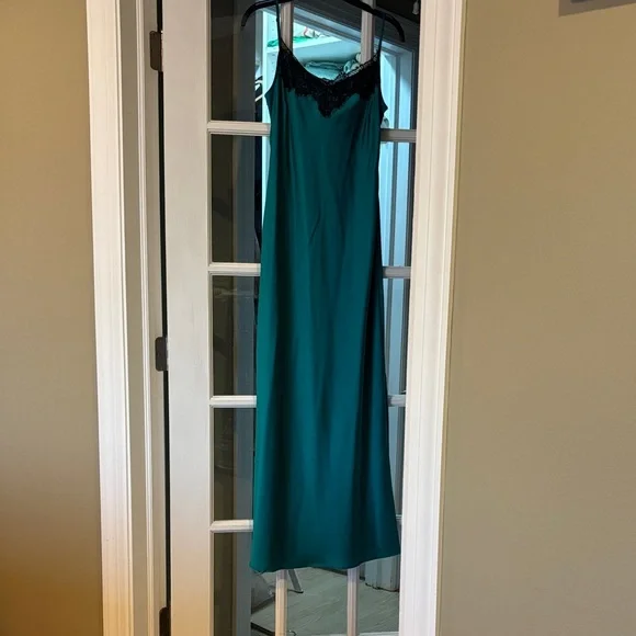 Pinko | Dresses | Pinko Silky Teal Slip Maxi Dress With Black Lace Trim  Euro 42 Us 68 | Poshmark